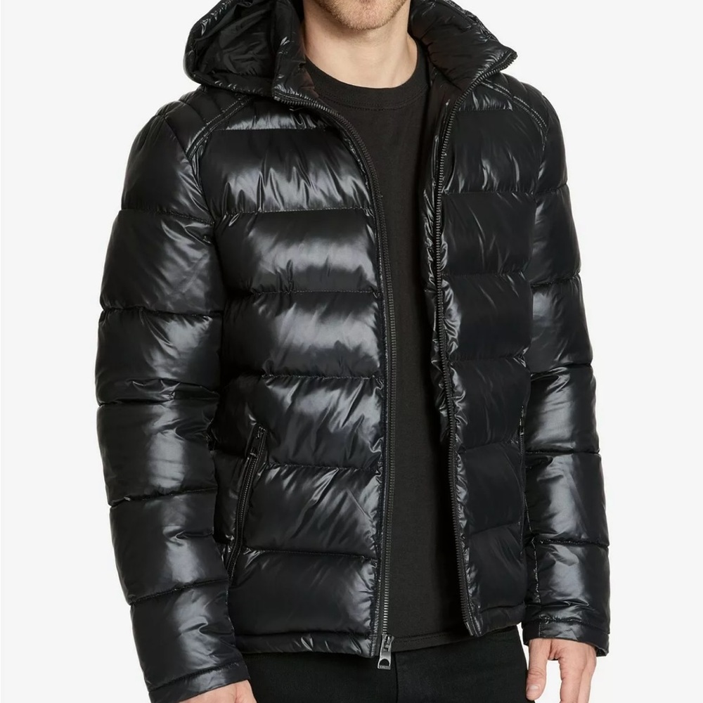 GUESS Premium Puffer Jacket Mens Black Coat! No Hood! Sz XL 119RN716 EUC!